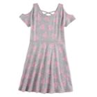 Girls 7-16 So&reg; Patterned Cold Shoulder Criss-cross Dress, Size: M/10, Med Grey