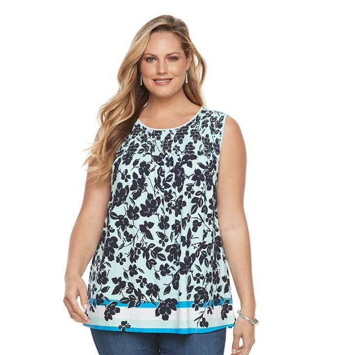 Plus Size Croft & Barrow&reg; Smocked-yoke Tank, Women's, Size: 1xl, Turquoise/blue (turq/aqua)