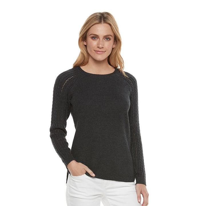 Women's Sonoma Goods For Life&trade; Pointelle Crewneck Sweater, Size: Small, Dark Grey