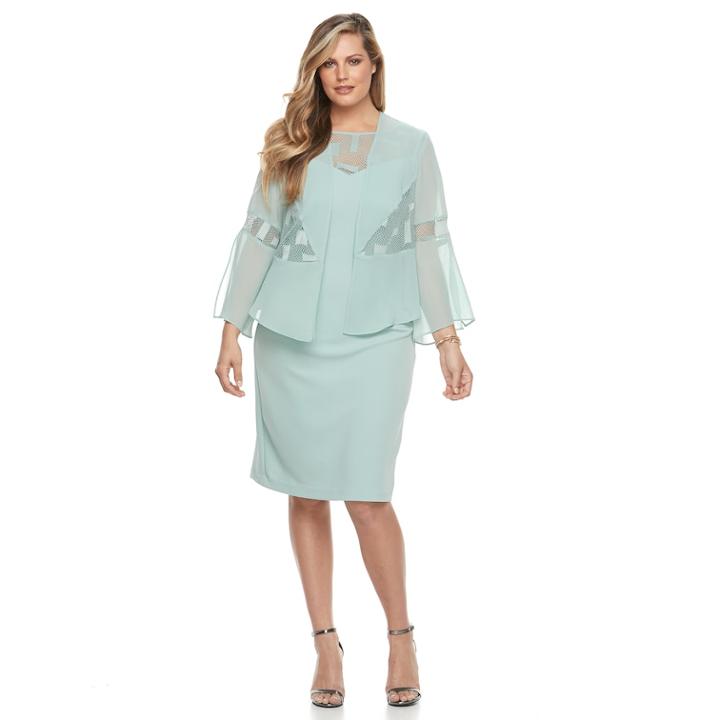 Plus Size Le Bos Sheath Dress & Georgette Jacket Set, Women's, Size: 24 W, Green Oth
