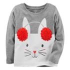 Baby Girl Carter's Sherpa Ear Muff Bunny Graphic Tee, Size: 6 Months, Gray Bunny
