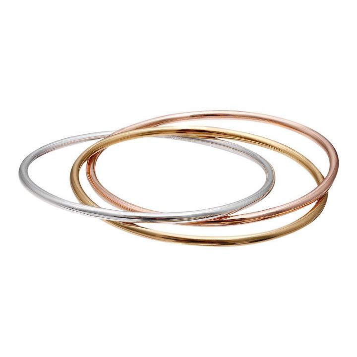 Tri-tone Sterling Silver Interlocking Bangle Bracelet, Women's, Multicolor