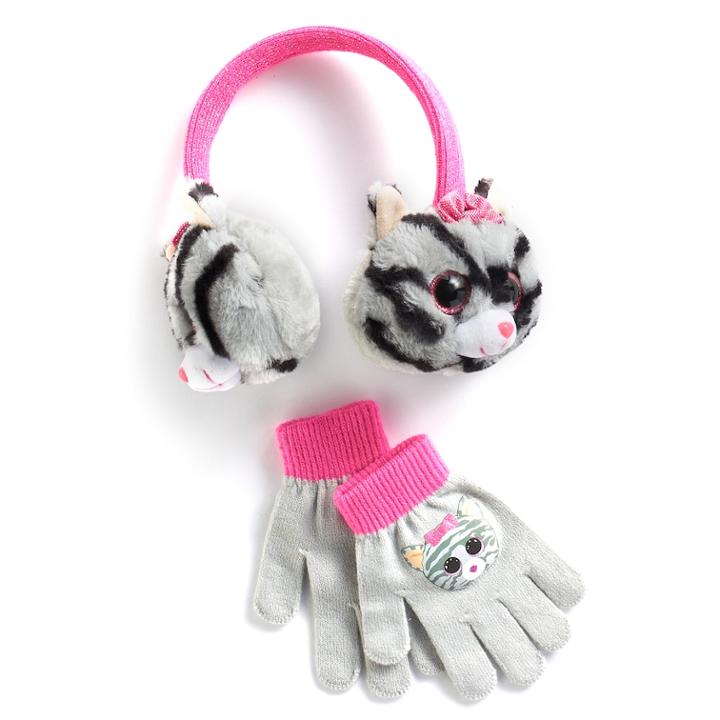 Girls 4-16 Ty Beanie Boos 3d Metallic Plush Earmuffs & Gloves Set, Dark Red