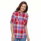 Women's Croft & Barrow&reg; Roll-tab Woven Shirt, Size: Medium, Med Red
