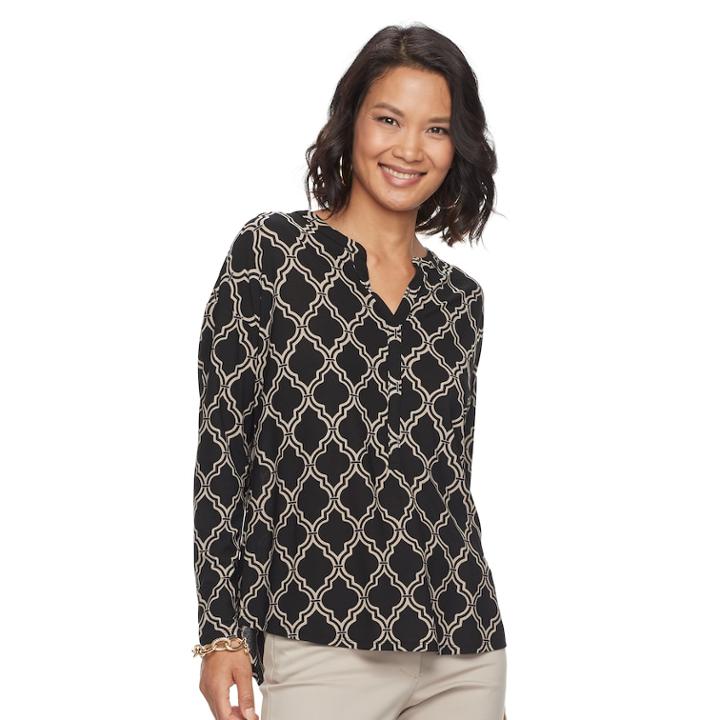 Women's Dana Buchman Printed Splitneck Top, Size: Small, Black