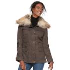 Women's Apt. 9&reg; Faux Fur Faux-leather Accent Parka, Size: Medium, Dark Brown