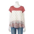 Juniors' Rewind Printed Mix-media Tee, Girl's, Size: Large, Brt Red