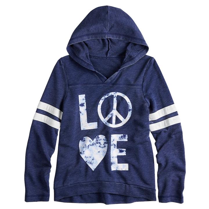 Girls' 7-16 So&reg; Varsity Graphic Hooded Sweatshirt, Size: 7-8, Dark Blue