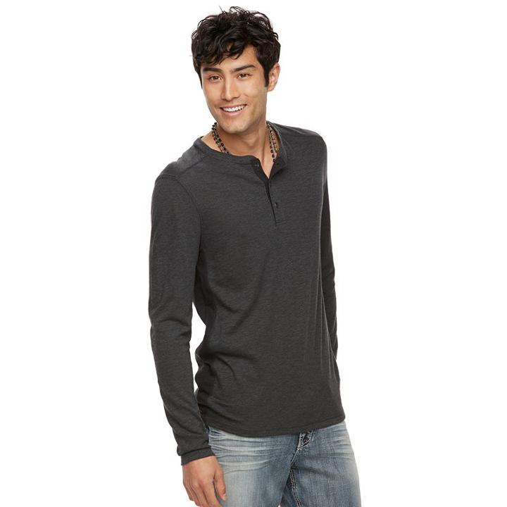 Men's Rock & Republic Pieced Henley Top, Size: Large, Med Grey
