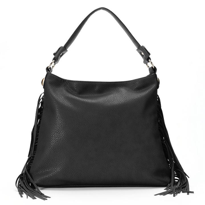Mellow World Beatrix Slouchy Fringed Hobo, Women's, Black