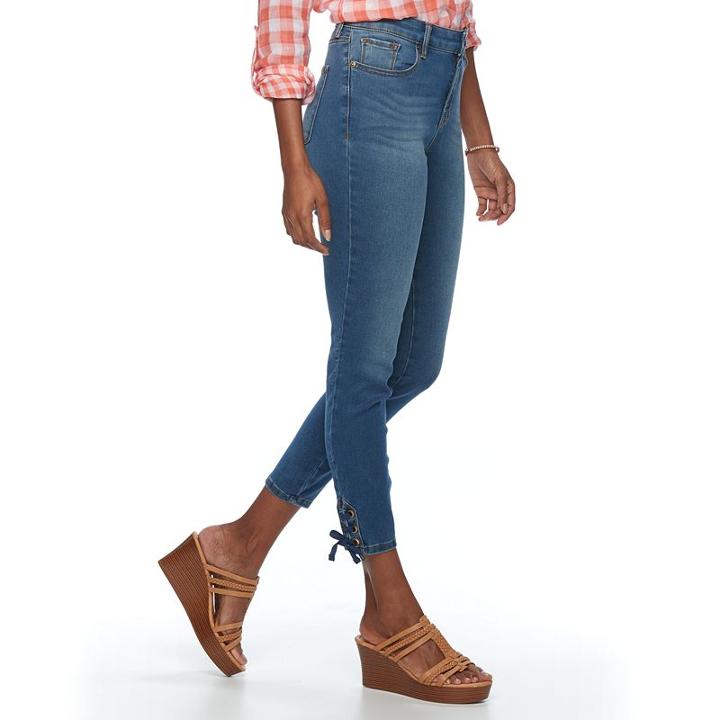 Women's Gloria Vanderbilt Alexandra Lace-up Ankle Jeans, Size: 14, Light Blue