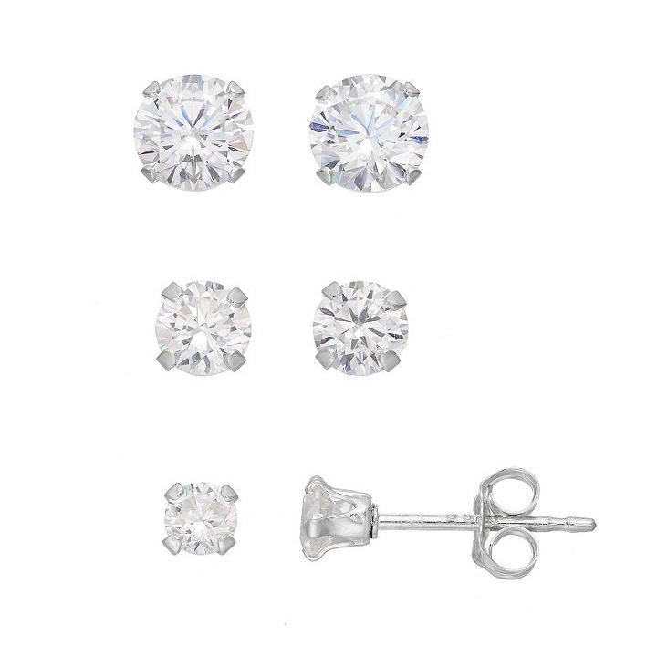 Charming Girl Kids' Cubic Zirconia Stud Earring Set, White