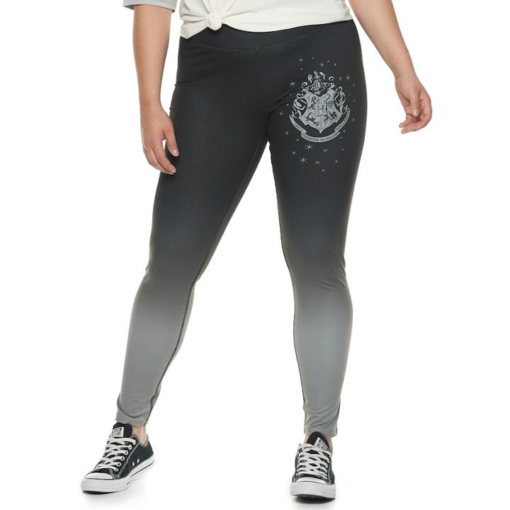 Juniors' Plus Size Harry Potter Hogwarts Crest Ombre Yoga Leggings, Teens, Size: 1xl, Black