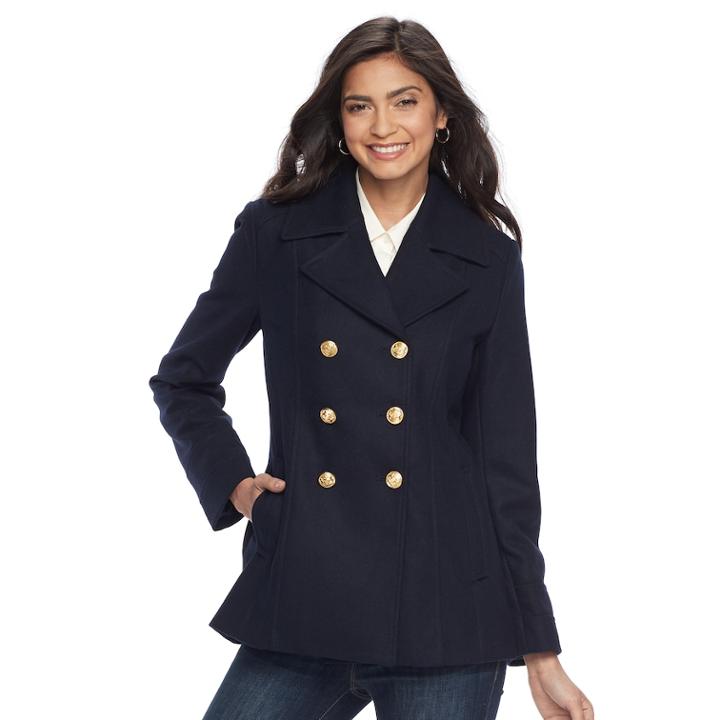 Women's Apt. 9&reg; Wool Blend Peacoat, Size: Medium, Blue (navy)