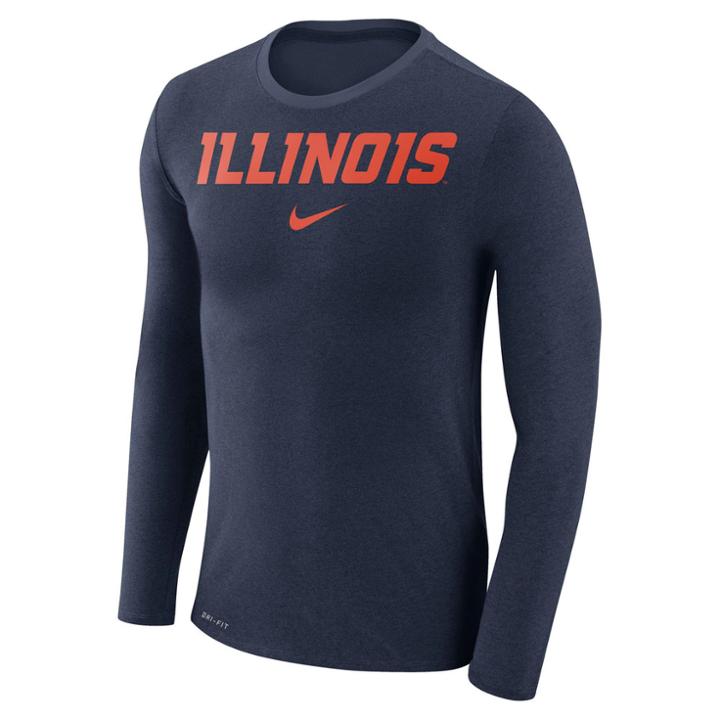 Men's Nike Illinois Fighting Illini Marled Long-sleeve Dri-fit Tee, Size: Large, Blue (navy)