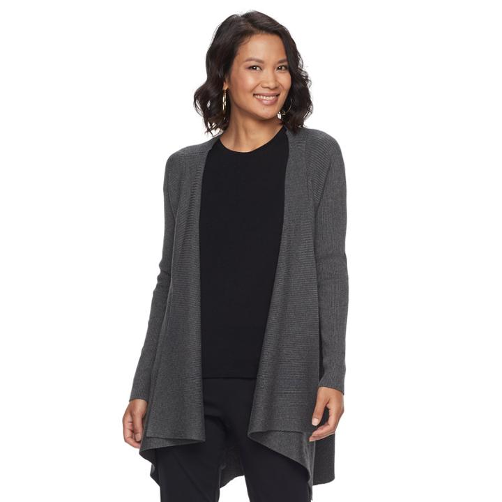 Women's Dana Buchman Open-front Ribbed Cardigan, Size: Xs, Med Grey