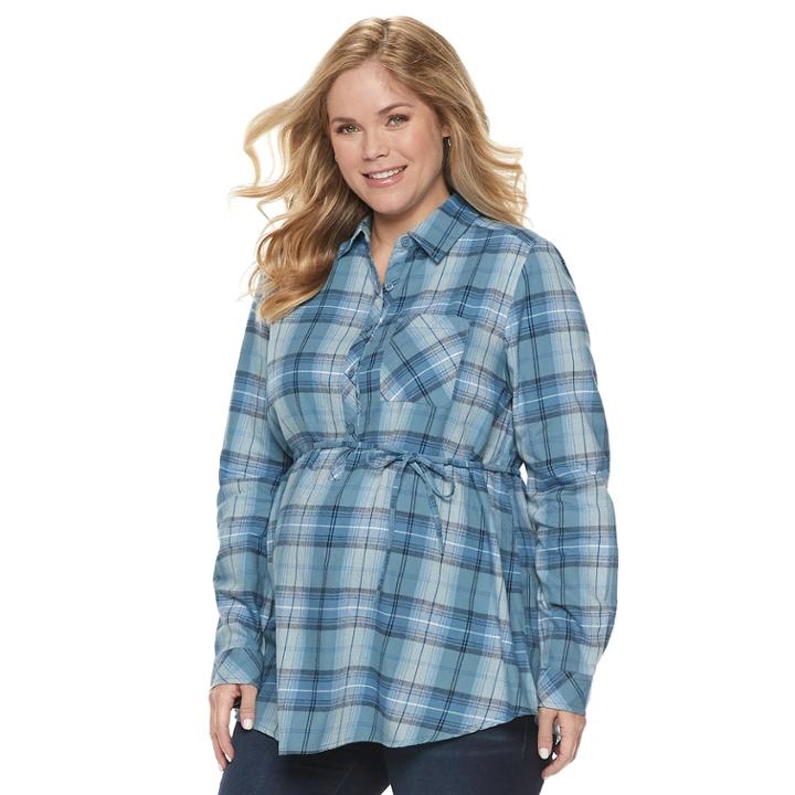 Maternity A:glow Flannel Shirt, Women's, Size: Xxl-mat, Med Blue