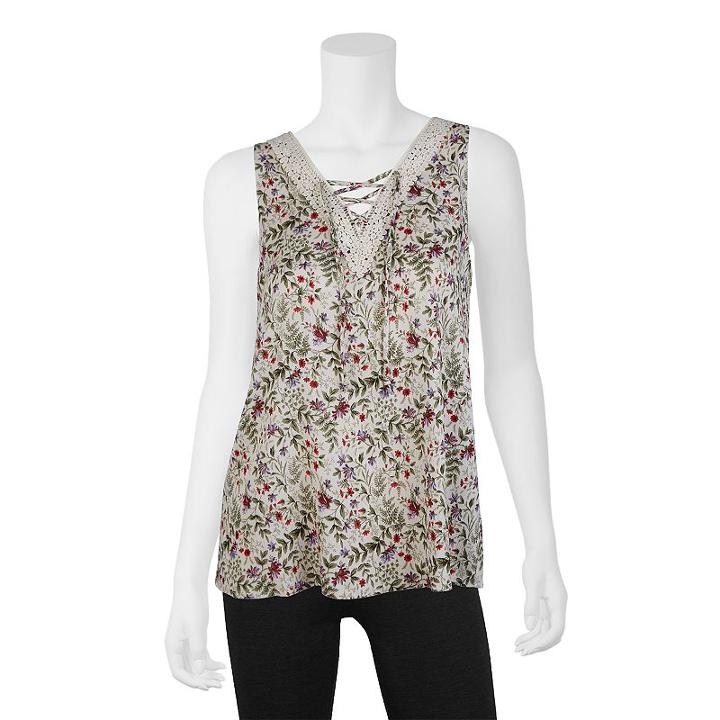 Juniors' Iz Byer California Crochet Trim Lace-up Tank, Teens, Size: Medium, Ovrfl Oth