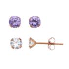 Taylor Grace 2-pair 10k Rose Gold Cubic Zirconia Stud Earring Set, Women's, Purple