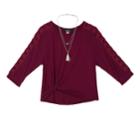 Girls 7-16 Iz Amy Byer Front Twist Raglan Lattice Sleeve Top With Necklace, Size: Xl, Med Purple