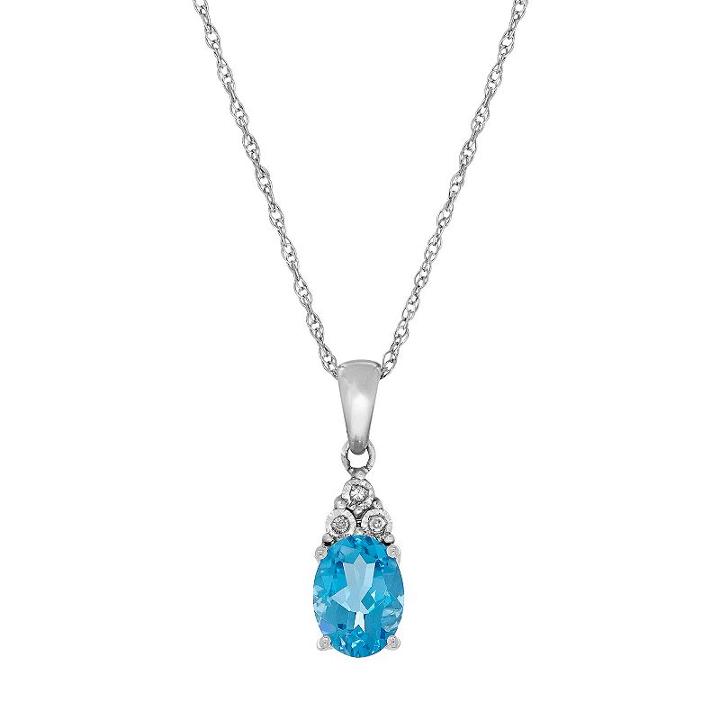 Sterling Silver Aquamarine & Diamond Accent Oval Pendant, Women's, Blue
