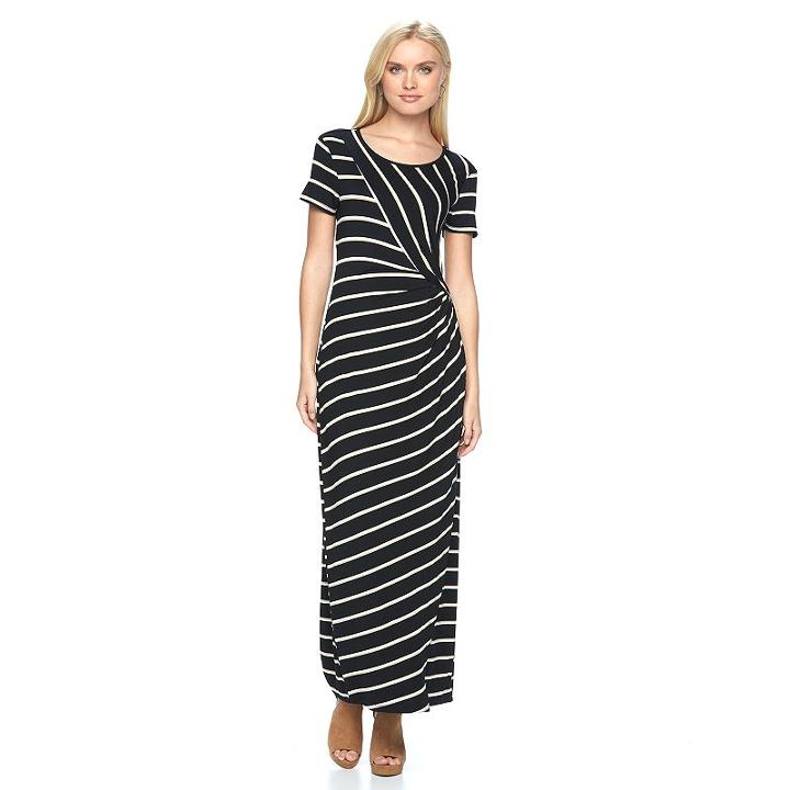 Women's Apt. 9&reg; Ruched Striped Maxi Dress, Size: Medium, Brown Over
