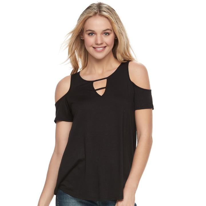 Juniors' Pink Republic Cold Shoulder Short Sleeve Top, Teens, Size: Xs, Black