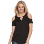 Juniors' Pink Republic Cold Shoulder Short Sleeve Top, Teens, Size: Xs, Black