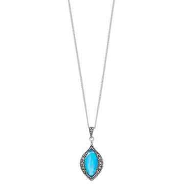 Tori Hill Sterling Silver Simulated Blue Opal & Marcasite Marquise Pendant, Women's, Size: 18