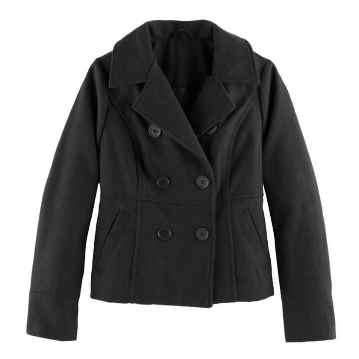 Girls 7-16 So&reg; Faux Wool Peacoat, Size: 10-12, Black