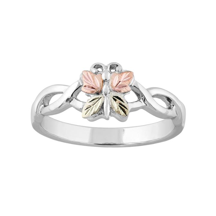Black Hills Gold Tri-tone Butterfly Ring In Sterling Silver, Women's, Size: 7, Grey