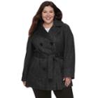 Plus Size D.e.t.a.i.l.s Hooded Double-breasted Fleece Jacket, Women's, Size: 2xl, Black