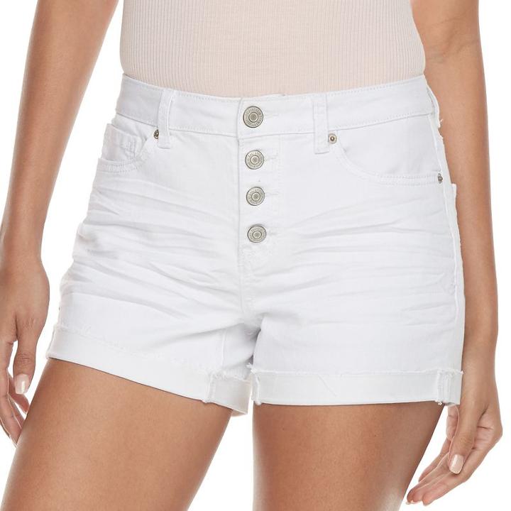 Juniors' Mudd&reg; Flx Stretch High-rise 4-button Midi Jean Shorts, Girl's, Size: 15, White