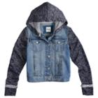 Girls 7-16 Mudd&reg; Knit Sleeve Denim Jacket, Size: 10, Blue