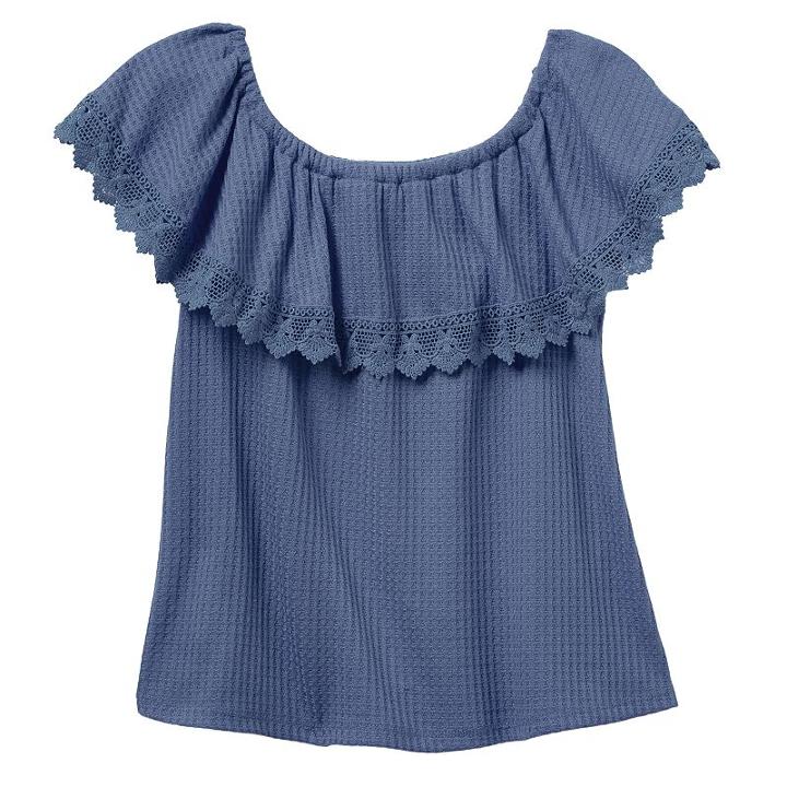 Girls 7-16 Cloud Chaser Off Shoulder Waffle Thermal Popover Top, Girl's, Size: Medium, Light Blue