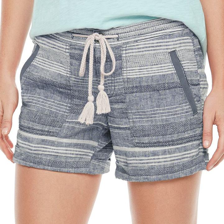 Women's Sonoma Goods For Life&trade; Striped Linen-blend Shorts, Size: 12, Light Blue