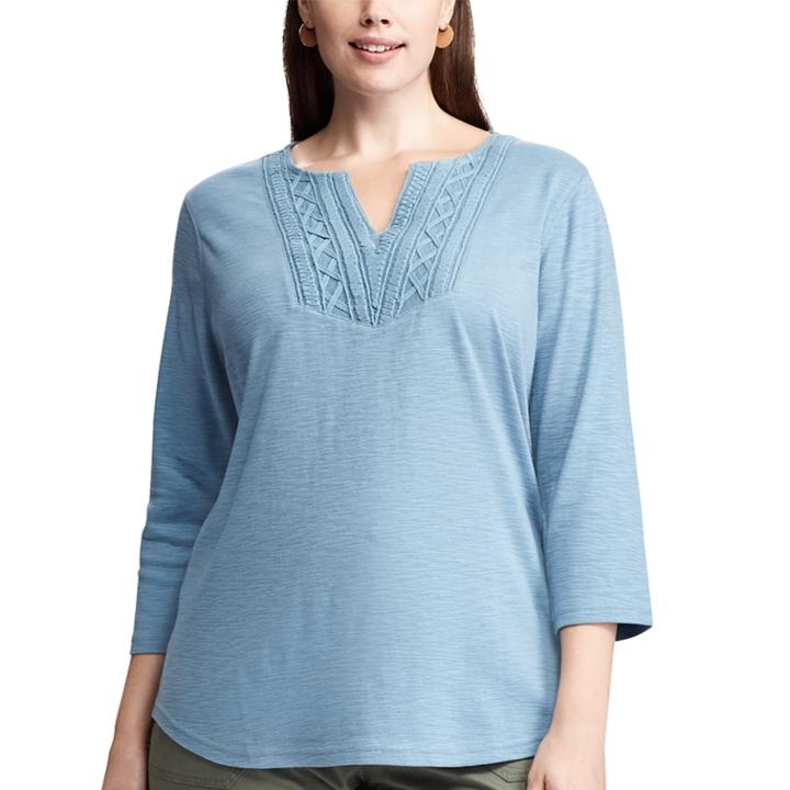 Plus Size Chaps Embroidered Splitneck Tee, Women's, Size: 1xl, Blue