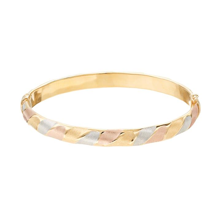 Tri-tone Sterling Silver Hinged Bangle Bracelet, Gold