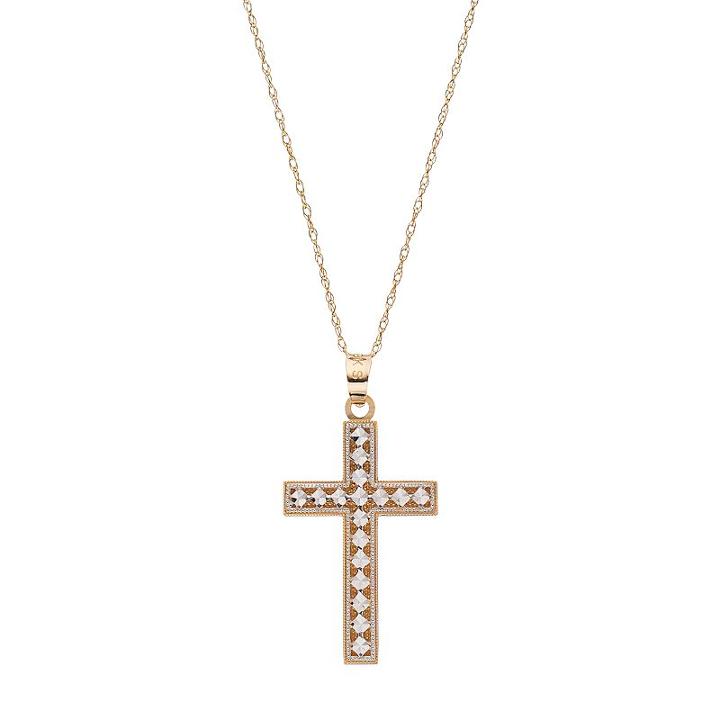 Two Tone 18k Gold Textured Cross Pendant Necklace, Women's, Size: 18, Yellow