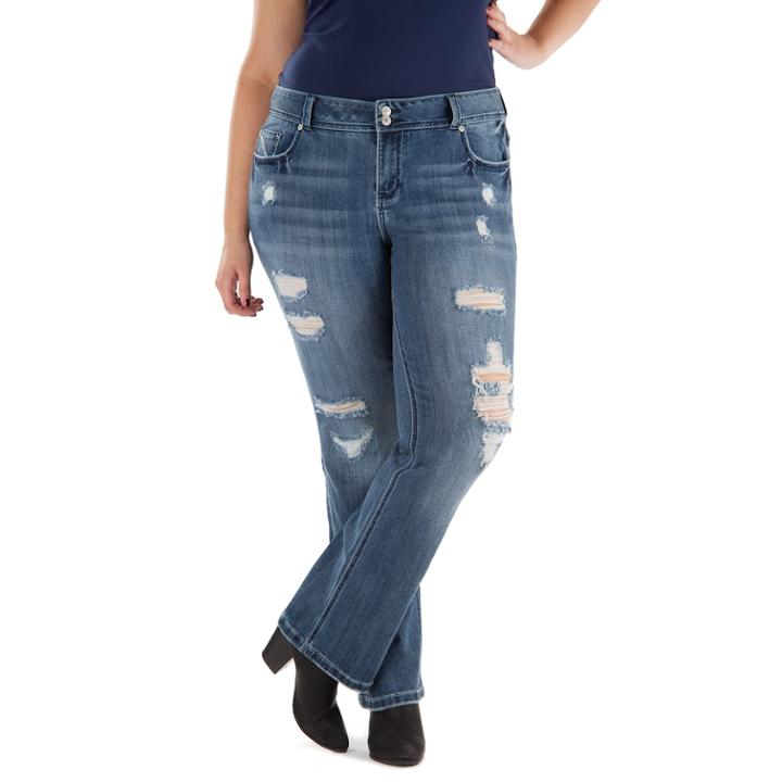 Juniors' Plus Size Amethyst Ripped Baby Bootcut Jeans, Teens, Size: 24w T/l, Dark Blue