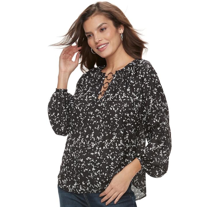 Women's Jennifer Lopez O-ring Satin Peasant Top, Size: Xs, Black