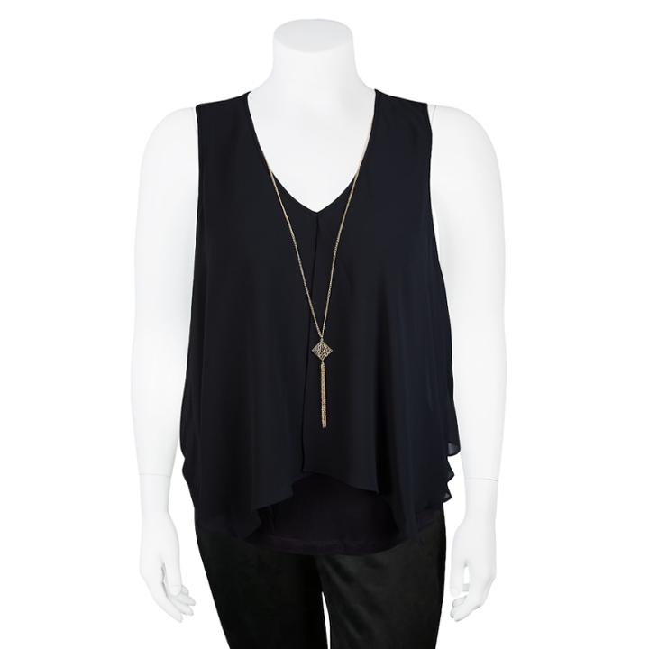 Juniors' Plus Size Iz Byer Asymmetrical Overlay Tank, Teens, Size: 2xl, Black