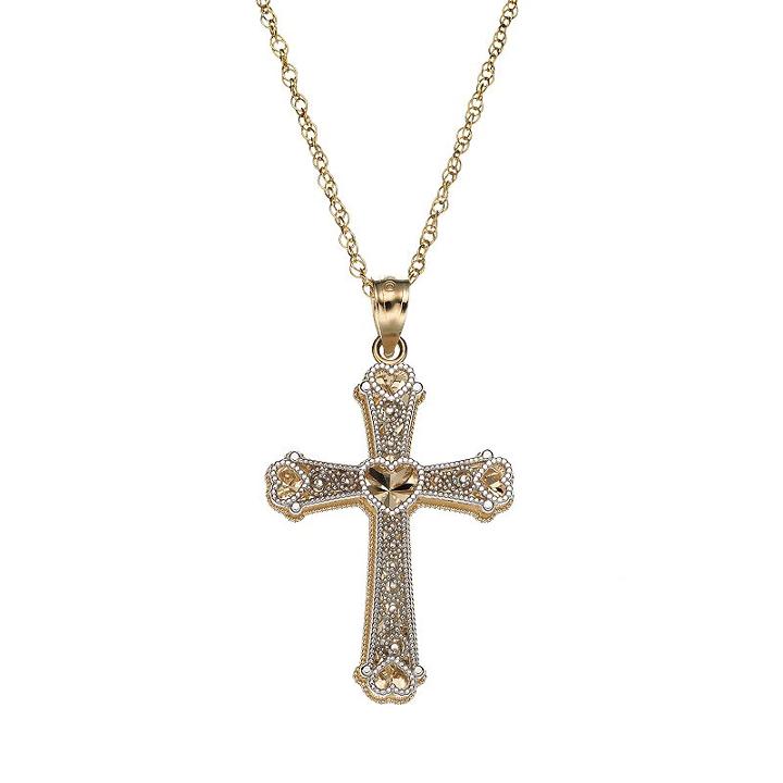 10k Gold Two Tone Openwork Cross Pendant Necklace, Women's, Size: 18