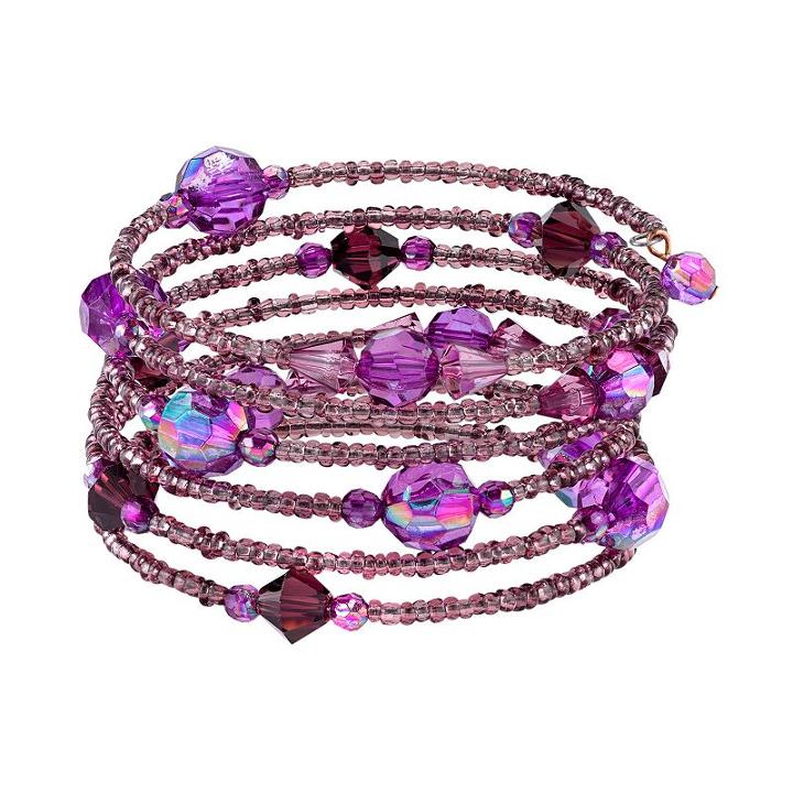 1928 Faceted Bead & Seed Bead Coil Bracelet, Women's, Size: 8, Purple