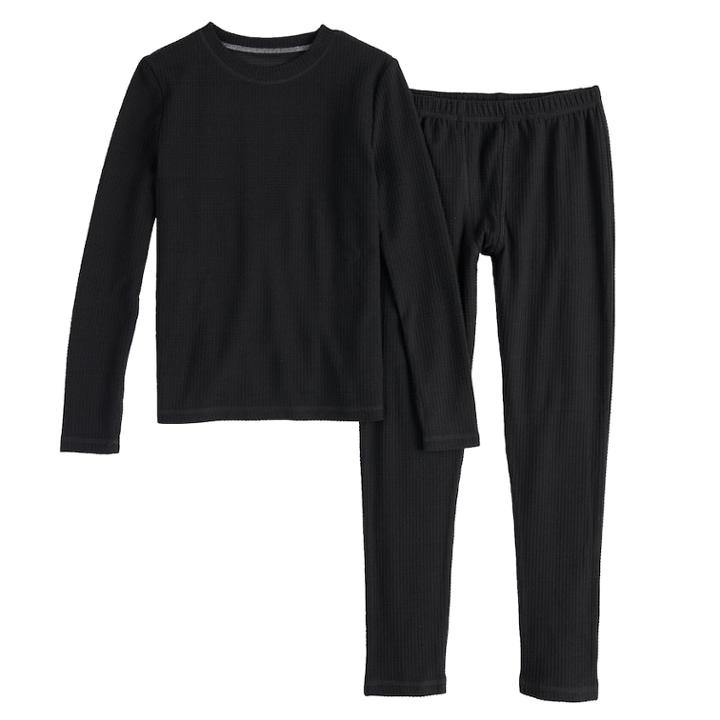 Boys 4-18 Cuddl Duds Grid Climatesmart 2-piece Baselayer Set, Size: 12-14, Black