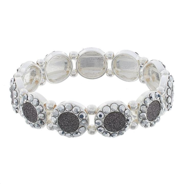Gray Glittery Circle Stretch Bracelet, Women's, Silver