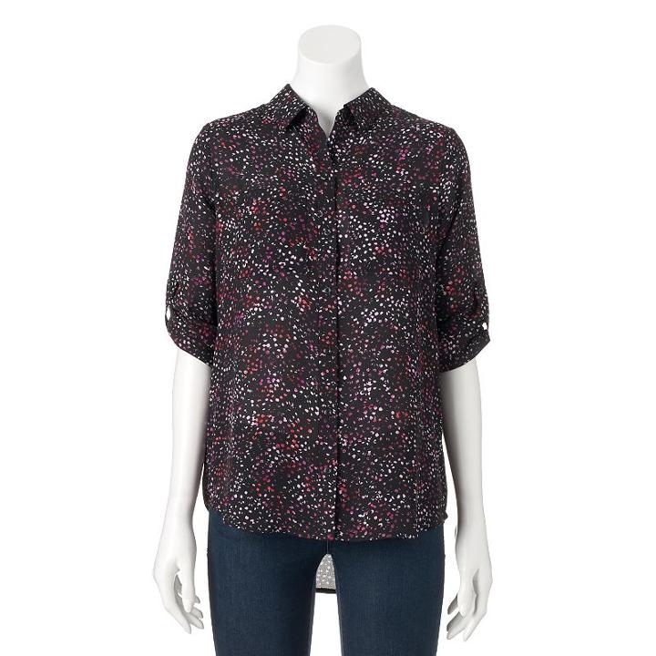 Women's Apt. 9&reg; Dot Roll-tab Blouse, Size: Medium, Drk Purple