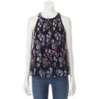 Pink Rose, Juniors' Mock Neck Printed Woven Tank, Girl's, Size: Small, Grey (charcoal)
