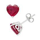 Sterling Silver Lab-created Ruby Heart Stud Earrings, Women's, Red