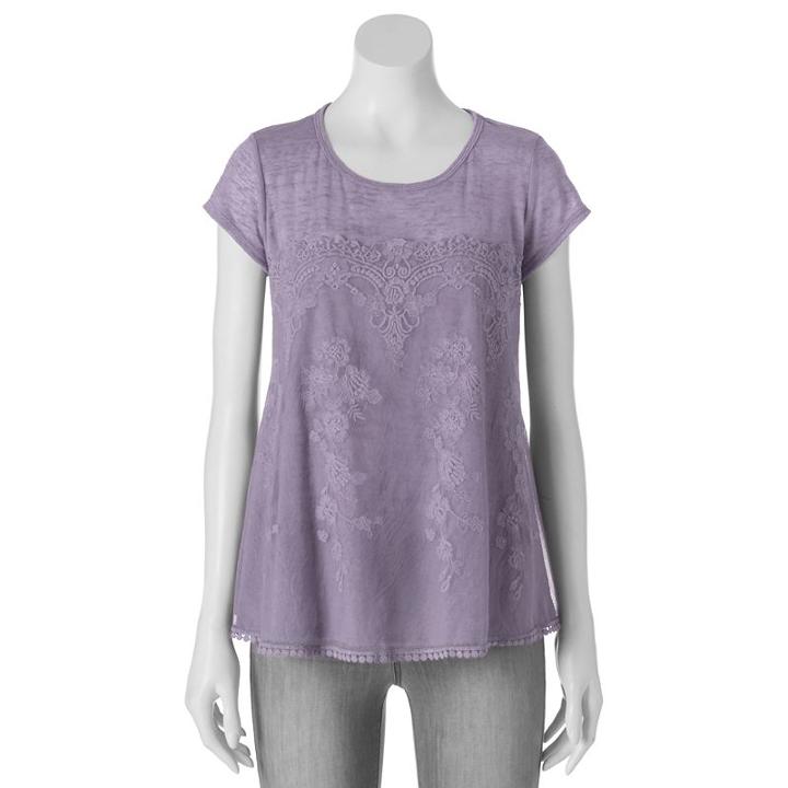 Juniors' Rewind Embroidered Mesh Tee, Girl's, Size: Xl, Purple Oth